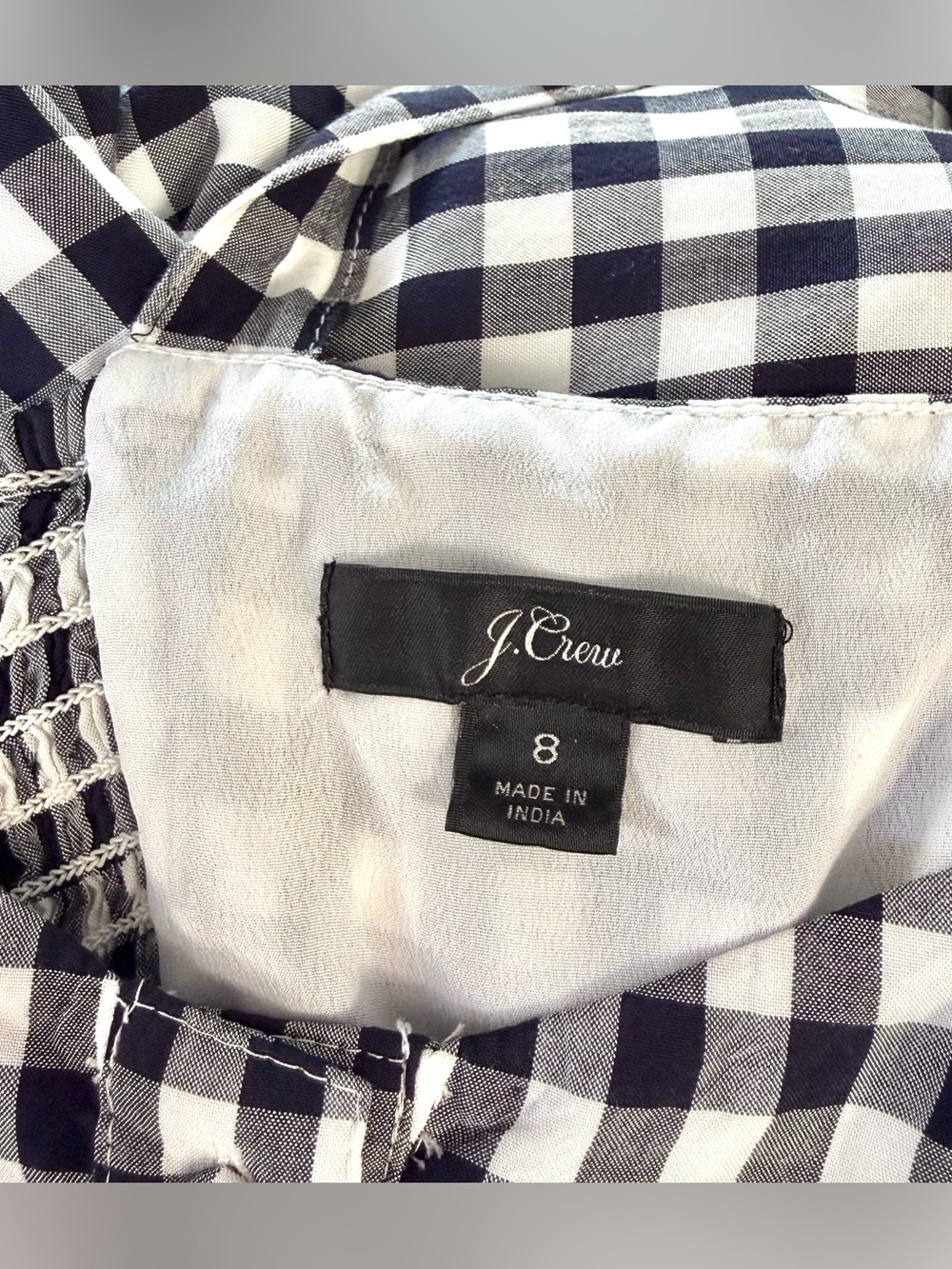 J CREW Gingham Black & White Button Front Size 8 Tie Strap Ruffle Hem Midi Dress - Picture 4 of 16